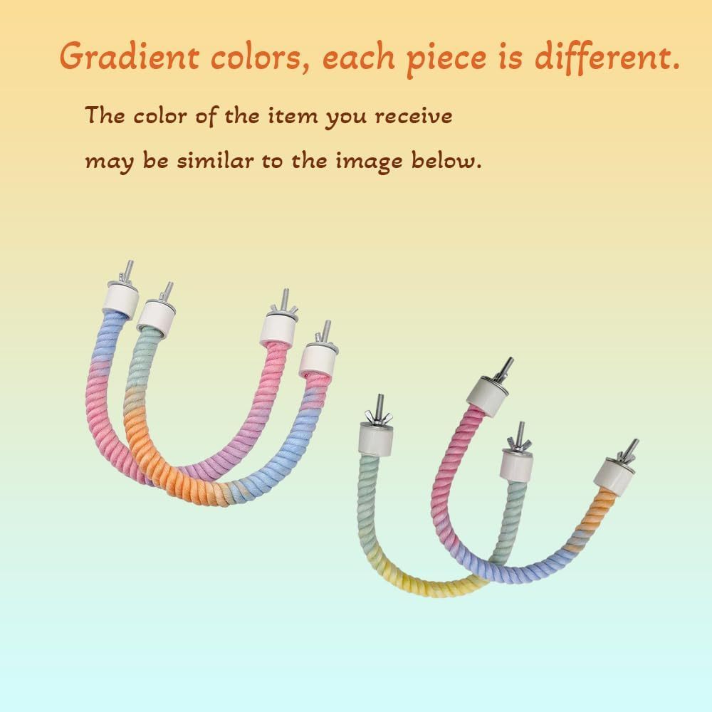 HKM-345363 Gradient Color Bird Rope Perch Stand for Cockatiels, Parakeets, and Sugar Gliders - Bendable Climbing Toy