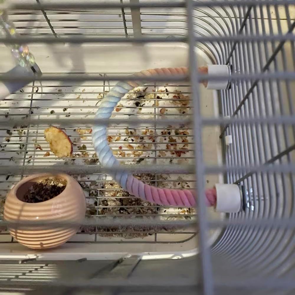 HKM-345363 Gradient Color Bird Rope Perch Stand for Cockatiels, Parakeets, and Sugar Gliders - Bendable Climbing Toy