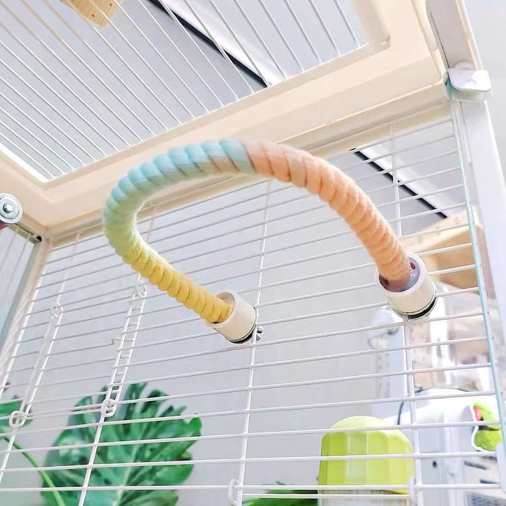 HKM-345363 Gradient Color Bird Rope Perch Stand for Cockatiels, Parakeets, and Sugar Gliders - Bendable Climbing Toy