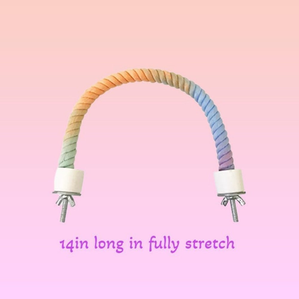 HKM-345363 Gradient Color Bird Rope Perch Stand for Cockatiels, Parakeets, and Sugar Gliders - Bendable Climbing Toy