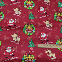 HKM-345427 Red Santa Cartoon Cotton Twill Fabric for Bedding and Clothing - 100% Cotton, 160cm Wide