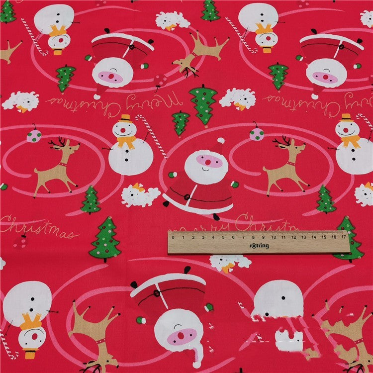 HKM-345427 Red Santa Cartoon Cotton Twill Fabric for Bedding and Clothing - 100% Cotton, 160cm Wide