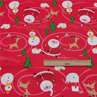 HKM-345427 Red Santa Cartoon Cotton Twill Fabric for Bedding and Clothing - 100% Cotton, 160cm Wide