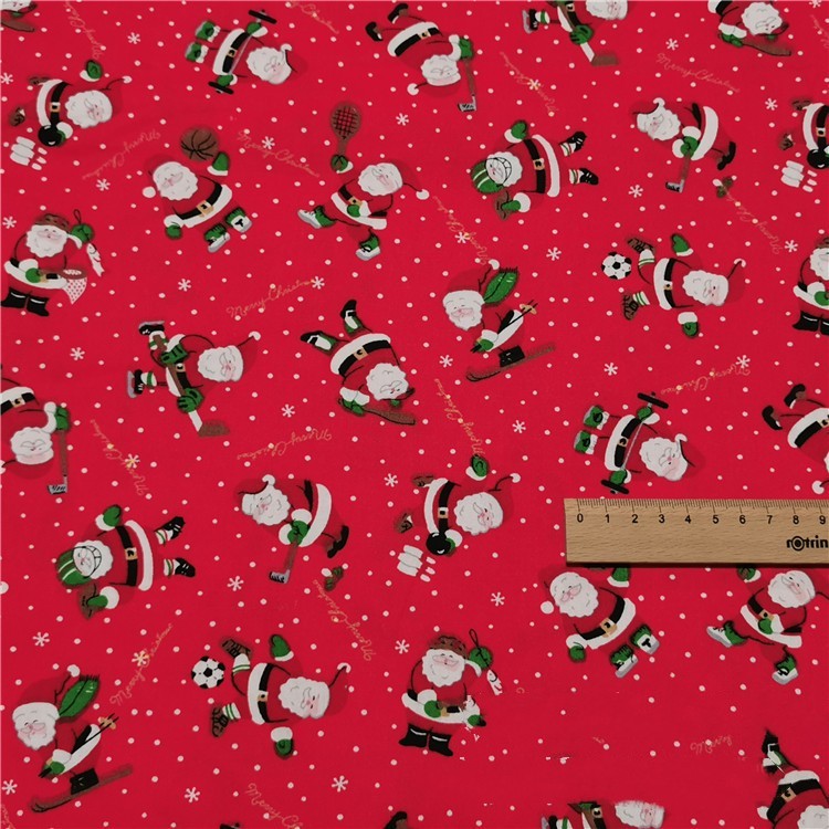 HKM-345427 Red Santa Cartoon Cotton Twill Fabric for Bedding and Clothing - 100% Cotton, 160cm Wide