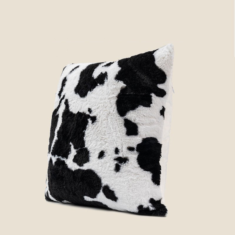 HKM-345555 Black and White Cow Pattern Plush Velvet Pillow for Sofa and Bed