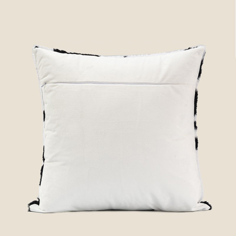 HKM-345555 Black and White Cow Pattern Plush Velvet Pillow for Sofa and Bed