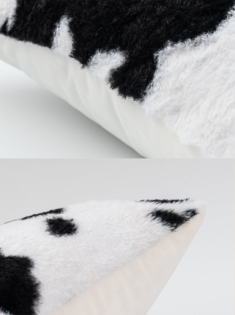 HKM-345555 Black and White Cow Pattern Plush Velvet Pillow for Sofa and Bed