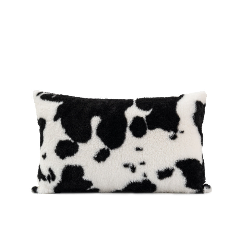 HKM-345555 Black and White Cow Pattern Plush Velvet Pillow for Sofa and Bed