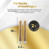 HKM-345555 Gold 3D Flame LED Taper Candle - 2.2 cm Diameter, 18 cm Height