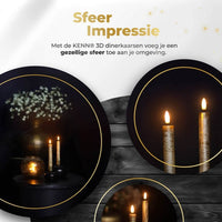 HKM-345555 Gold 3D Flame LED Taper Candle - 2.2 cm Diameter, 18 cm Height