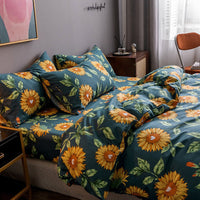 HKM-345747 Four-Piece 100% Cotton Nordic Style Bed Sheet and Quilt Cover Set with Floral Patterns