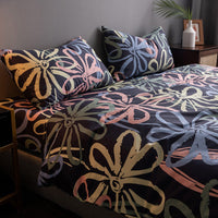 HKM-345747 Four-Piece 100% Cotton Nordic Style Bed Sheet and Quilt Cover Set with Floral Patterns