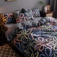 HKM-345747 Four-Piece 100% Cotton Nordic Style Bed Sheet and Quilt Cover Set with Floral Patterns