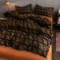 HKM-345747 Four-Piece 100% Cotton Nordic Style Bed Sheet and Quilt Cover Set with Floral Patterns