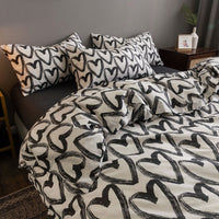 HKM-345747 Four-Piece 100% Cotton Nordic Style Bed Sheet and Quilt Cover Set with Floral Patterns