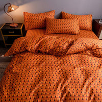 HKM-345747 Four-Piece 100% Cotton Nordic Style Bed Sheet and Quilt Cover Set with Floral Patterns