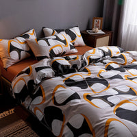 HKM-345747 Four-Piece 100% Cotton Nordic Style Bed Sheet and Quilt Cover Set with Floral Patterns