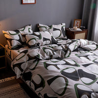 HKM-345747 Four-Piece 100% Cotton Nordic Style Bed Sheet and Quilt Cover Set with Floral Patterns