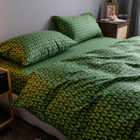 HKM-345747 Four-Piece 100% Cotton Nordic Style Bed Sheet and Quilt Cover Set with Floral Patterns