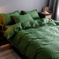 HKM-345747 Four-Piece 100% Cotton Nordic Style Bed Sheet and Quilt Cover Set with Floral Patterns