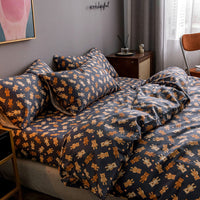 HKM-345747 Four-Piece 100% Cotton Nordic Style Bed Sheet and Quilt Cover Set with Floral Patterns