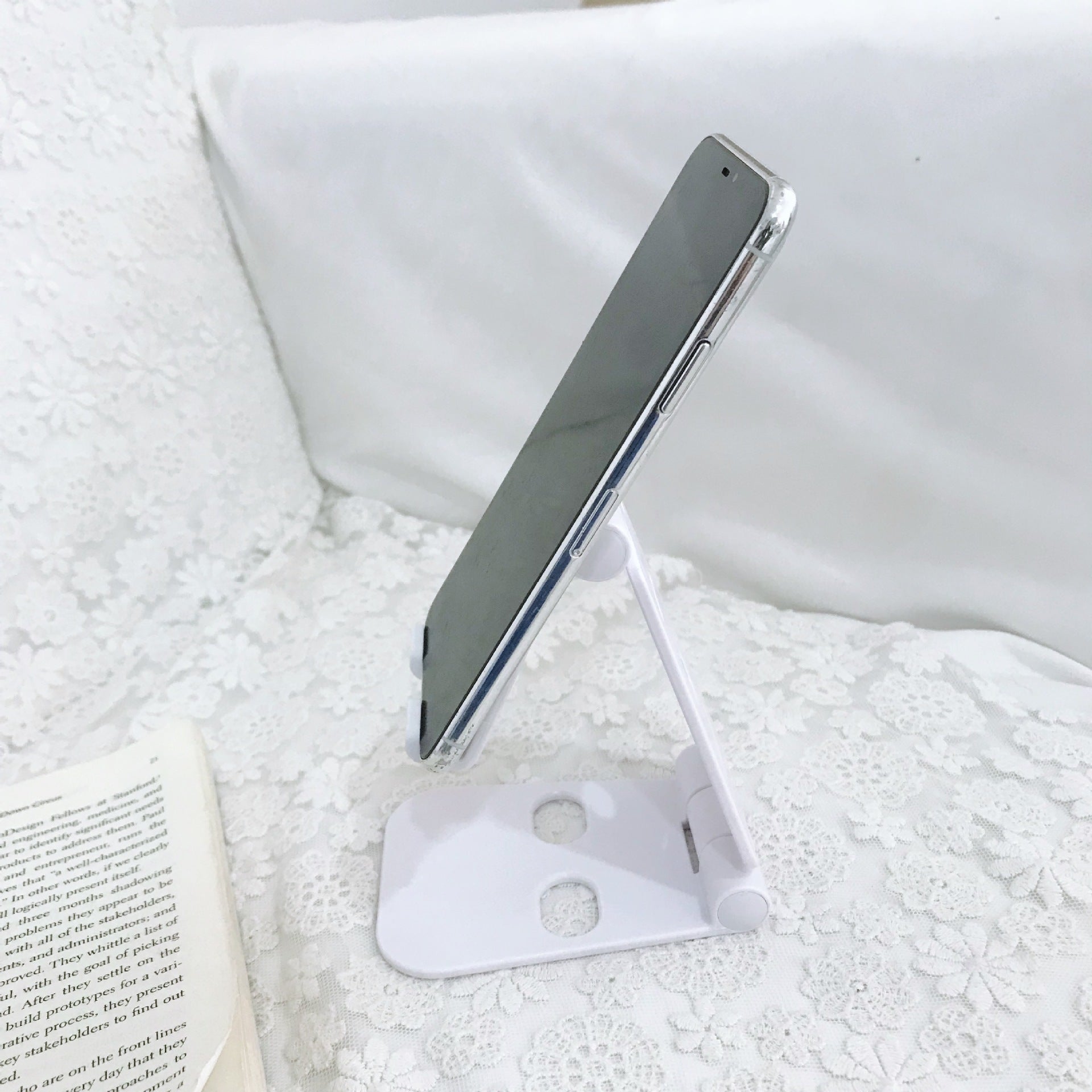 HKM-345811 Folding Mobile Phone Stand with Adjustable Support - ABS Material in Green, White, Black, and Pink