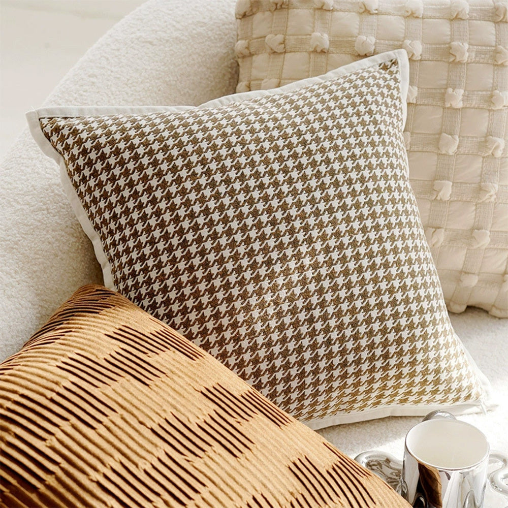 HKM-345875 Nordic Style Geometric Throw Pillow Cover with Tassels - Caramel Cotton Linen Blend, 45x45CM / 30x50CM