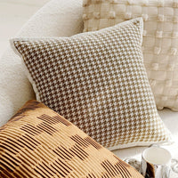 HKM-345875 Nordic Style Geometric Throw Pillow Cover with Tassels - Caramel Cotton Linen Blend, 45x45CM / 30x50CM