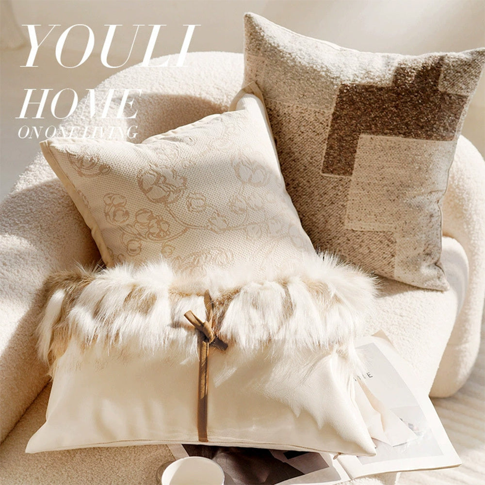 HKM-345875 Nordic Style Geometric Throw Pillow Cover with Tassels - Caramel Cotton Linen Blend, 45x45CM / 30x50CM