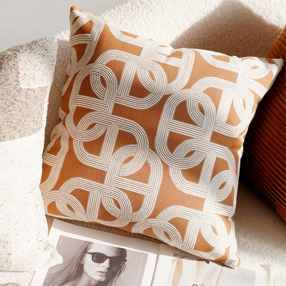 HKM-345875 Nordic Style Geometric Throw Pillow Cover with Tassels - Caramel Cotton Linen Blend, 45x45CM / 30x50CM