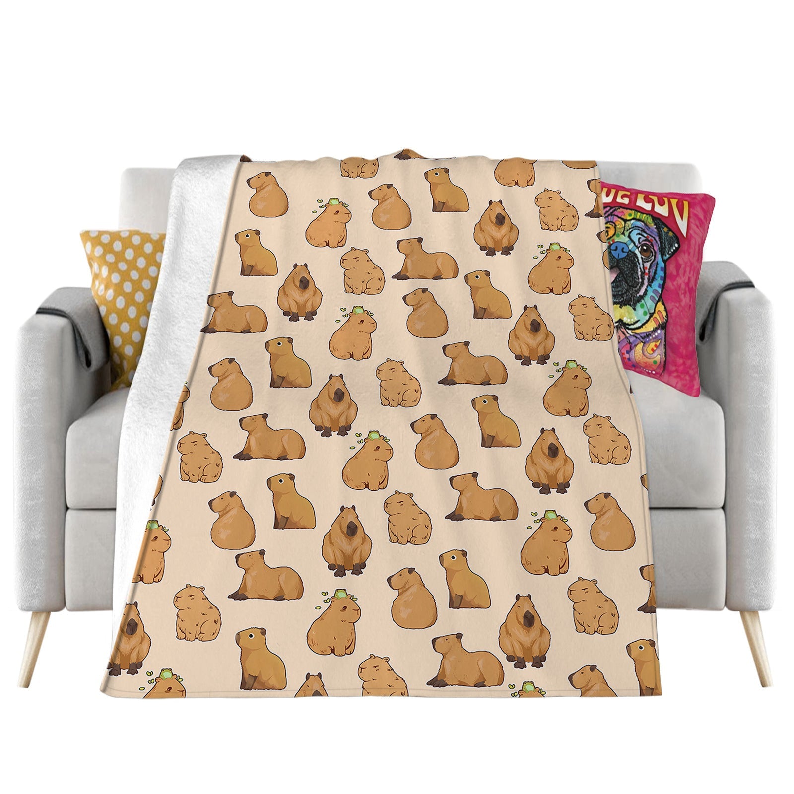 HKM-346067 Capybara Heart-Shaped 3D Printed Flannel Blanket - Available in Multiple Sizes