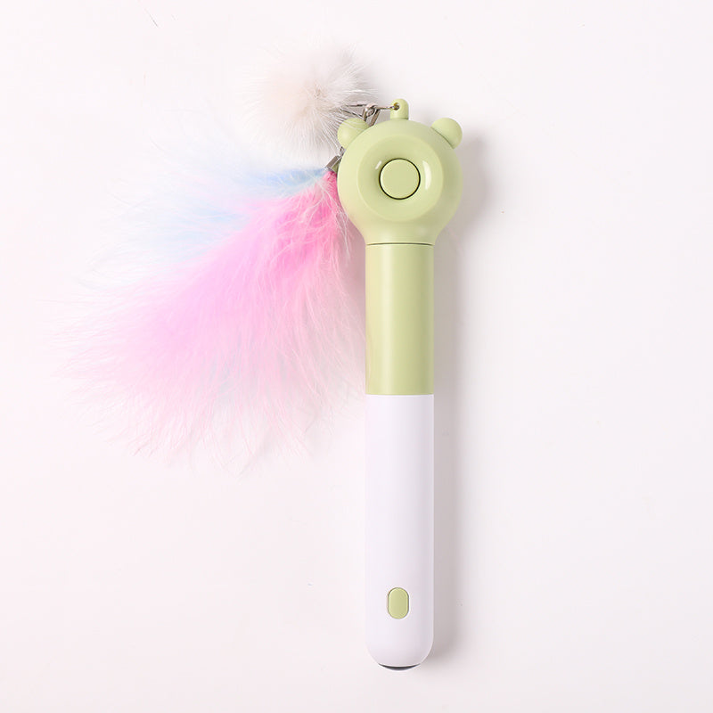 HKM-346067 Cat Laser Play Sticks with Feather Bells - Colorful and Engaging Toy for Feline Fun