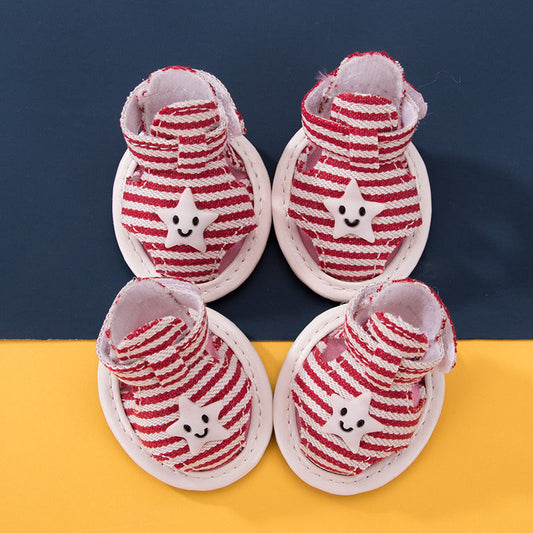 HKM-346451 Striped Canvas Dog Summer Sandals with Non-slip Soft Bottom for Optimal Comfort