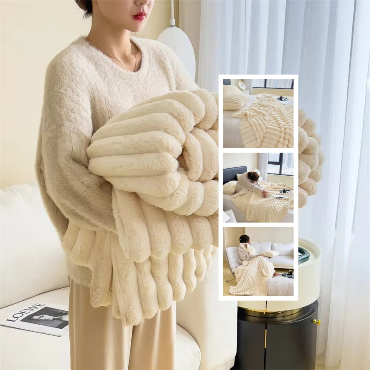 HKM-346515 Double-Sided Thick Bubble Velvet Blanket in Soft Colors for All-Season Comfort