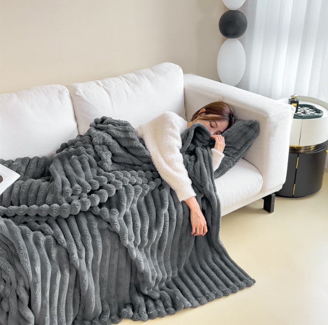 HKM-346515 Double-Sided Thick Bubble Velvet Blanket in Soft Colors for All-Season Comfort