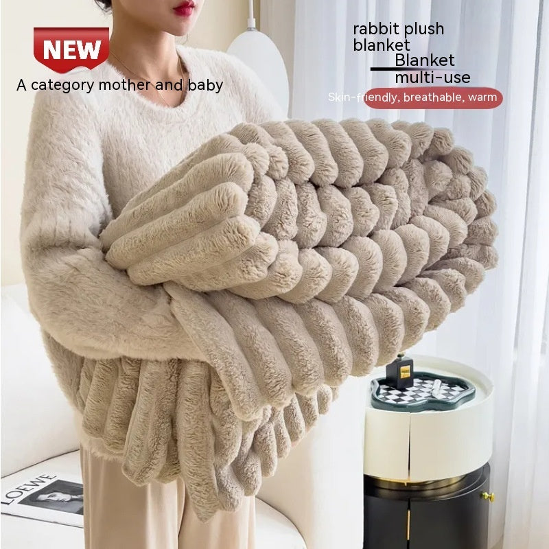 HKM-346515 Double-Sided Thick Bubble Velvet Blanket in Soft Colors for All-Season Comfort