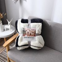 HKM-346579 Double Layer Lamb Wool Blanket - Glossy Flannel & Soft Velvet, Simple Modern Design