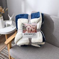 HKM-346579 Double Layer Lamb Wool Blanket - Glossy Flannel & Soft Velvet, Simple Modern Design