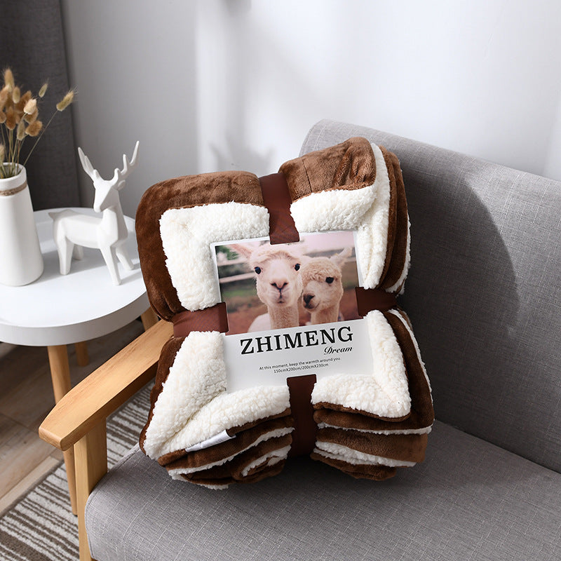 HKM-346579 Double Layer Lamb Wool Blanket - Glossy Flannel & Soft Velvet, Simple Modern Design