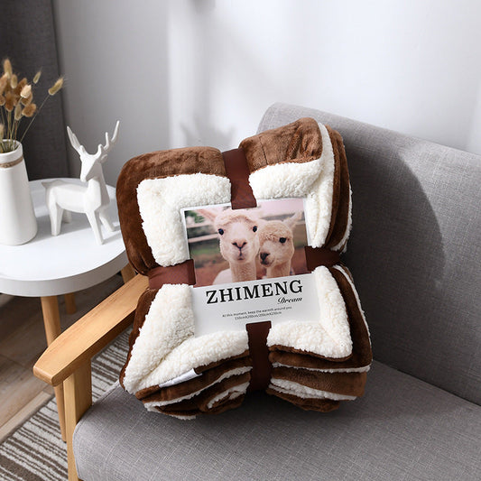 HKM-346579 Double Layer Lamb Wool Blanket - Glossy Flannel & Soft Velvet, Simple Modern Design