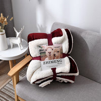 HKM-346579 Double Layer Lamb Wool Blanket - Glossy Flannel & Soft Velvet, Simple Modern Design