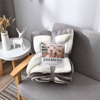HKM-346579 Double Layer Lamb Wool Blanket - Glossy Flannel & Soft Velvet, Simple Modern Design