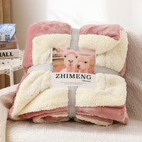 HKM-346579 Double Layer Lamb Wool Blanket - Glossy Flannel & Soft Velvet, Simple Modern Design