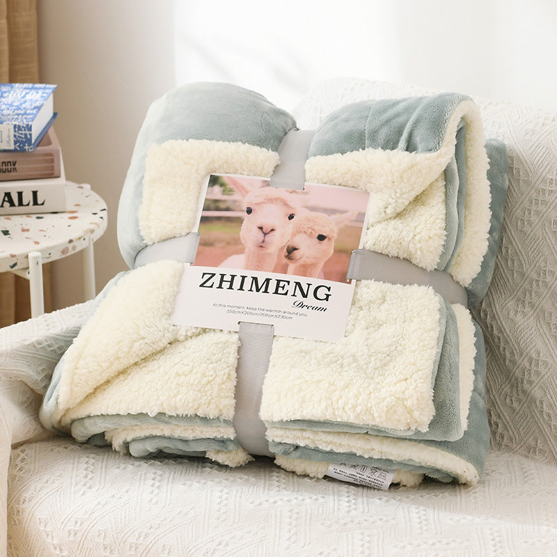 HKM-346579 Double Layer Lamb Wool Blanket - Glossy Flannel & Soft Velvet, Simple Modern Design