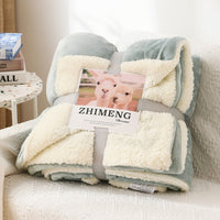 HKM-346579 Double Layer Lamb Wool Blanket - Glossy Flannel & Soft Velvet, Simple Modern Design