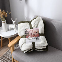 HKM-346579 Double Layer Lamb Wool Blanket - Glossy Flannel & Soft Velvet, Simple Modern Design