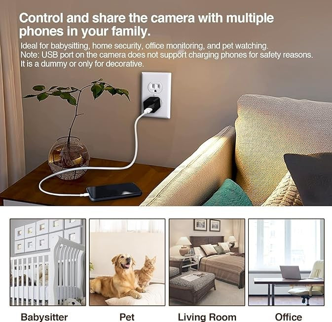 HKM-346771 Smart WiFi Security Camera Charger with 2K Resolution and Smart Motion Detection