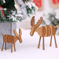 HKM-347027 Wooden Christmas Elk Ornaments - Handcrafted Holiday Decor