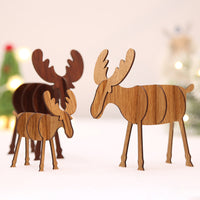 HKM-347027 Wooden Christmas Elk Ornaments - Handcrafted Holiday Decor