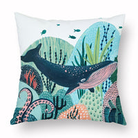 HKM-347283 Green Cartoon Whale Cushion Cover in Peach Skin, 45x45cm